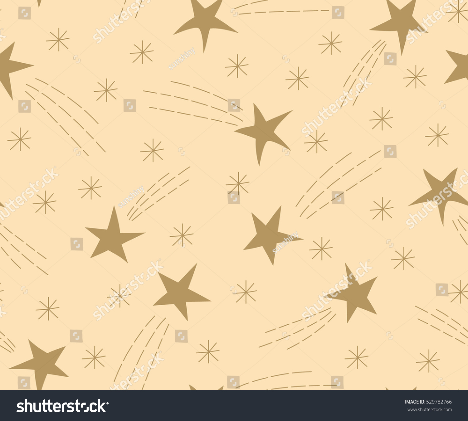 Seamless pattern of flying stars. Celebratory pattern with snowflakes and Christmas star. Vector Illustration.