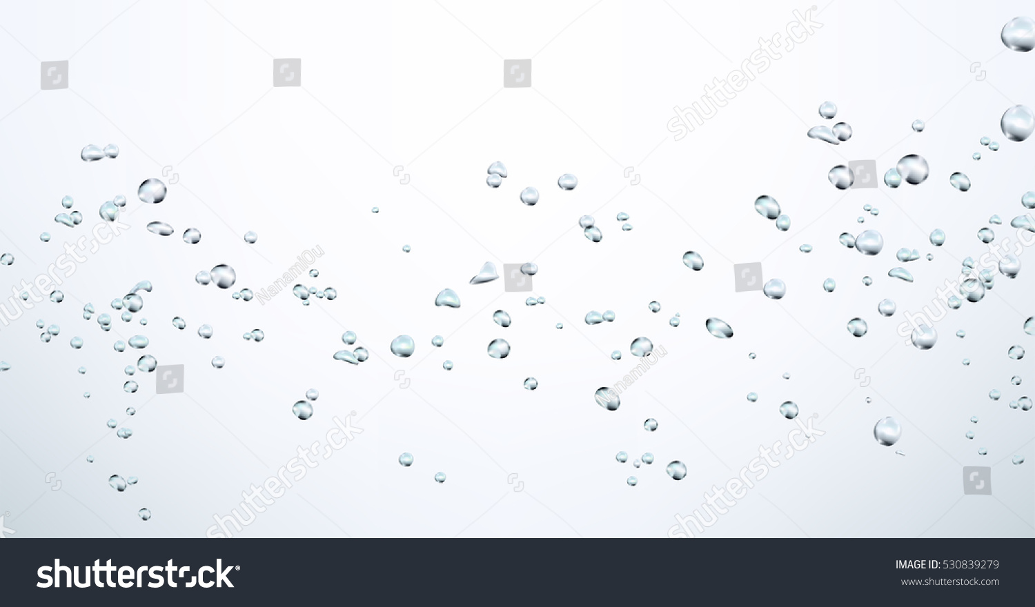 Water drop and air bubbles in white background. Detailed and realistic Vector illustration