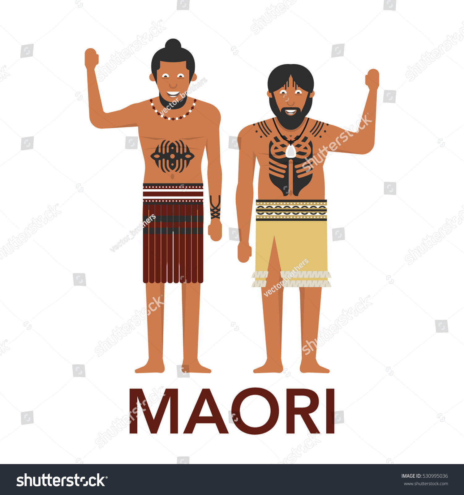 Vector illustration of New Zealand native inhabitant Maori on white background. New Zealand Waitangi Day (the 6th of February).