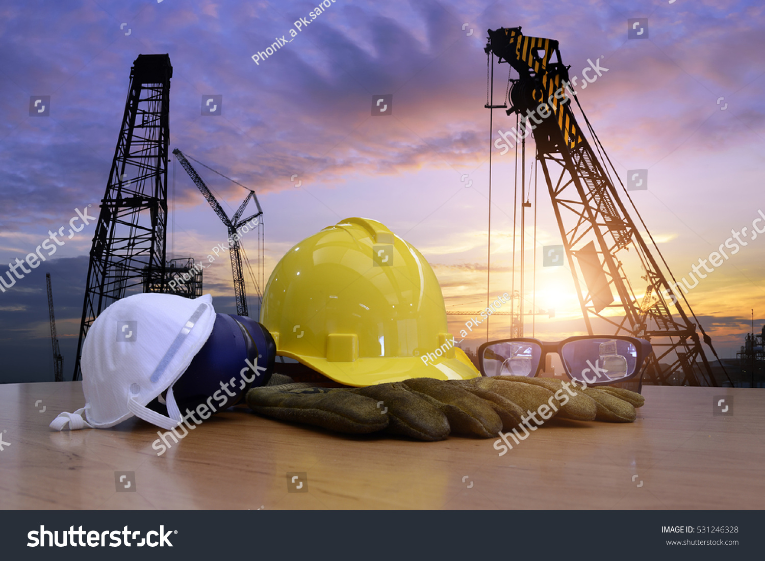 Standard construction safety and construction site background.