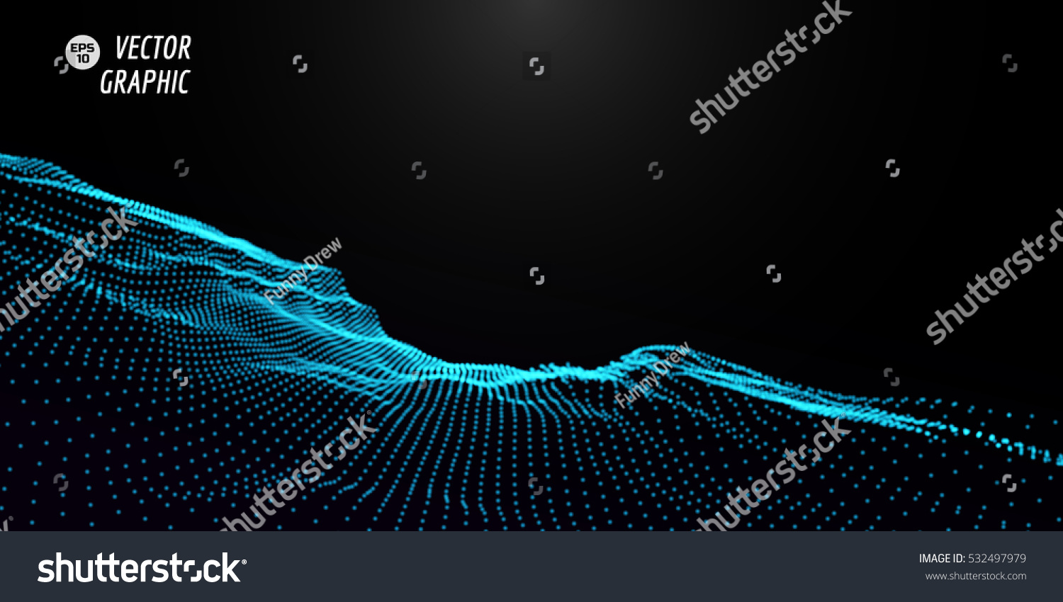 Abstract digital landscape with flowing particles. Cyber or technology background.Vector illustration.