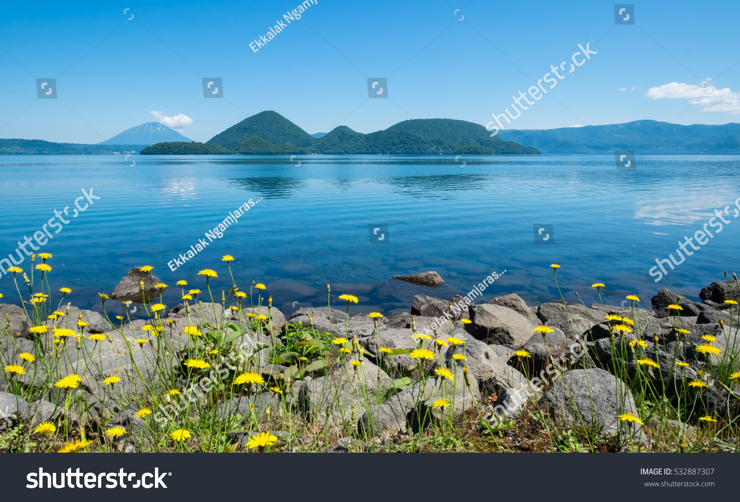 View landscape Lake Toya in Toyako town Hokkaido Japan.