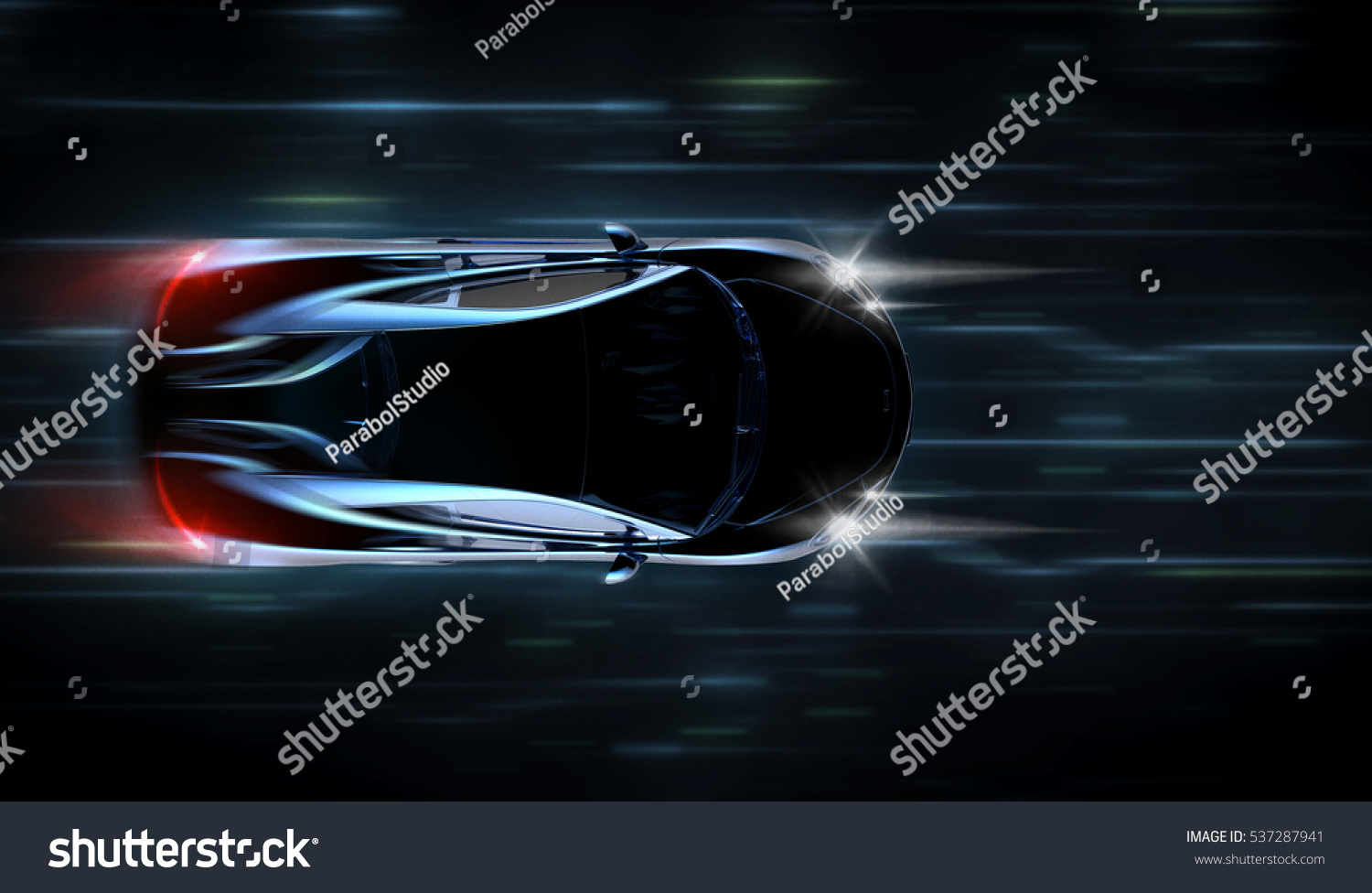 High speed black sports car - futuristic concept (with grunge overlay) - 3d illustration