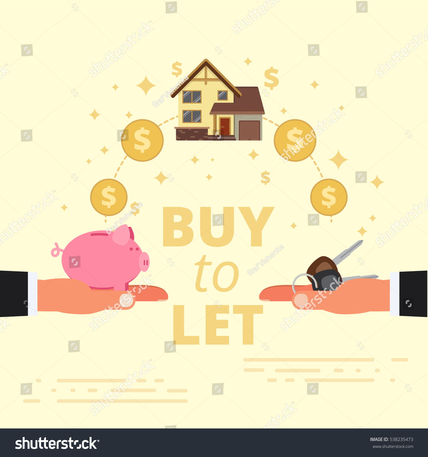 Buy-to-let concept design. Mortgage loan or letting out real estate. Purchase  investment in property in order to rent it out to tenants. Vector illustration.