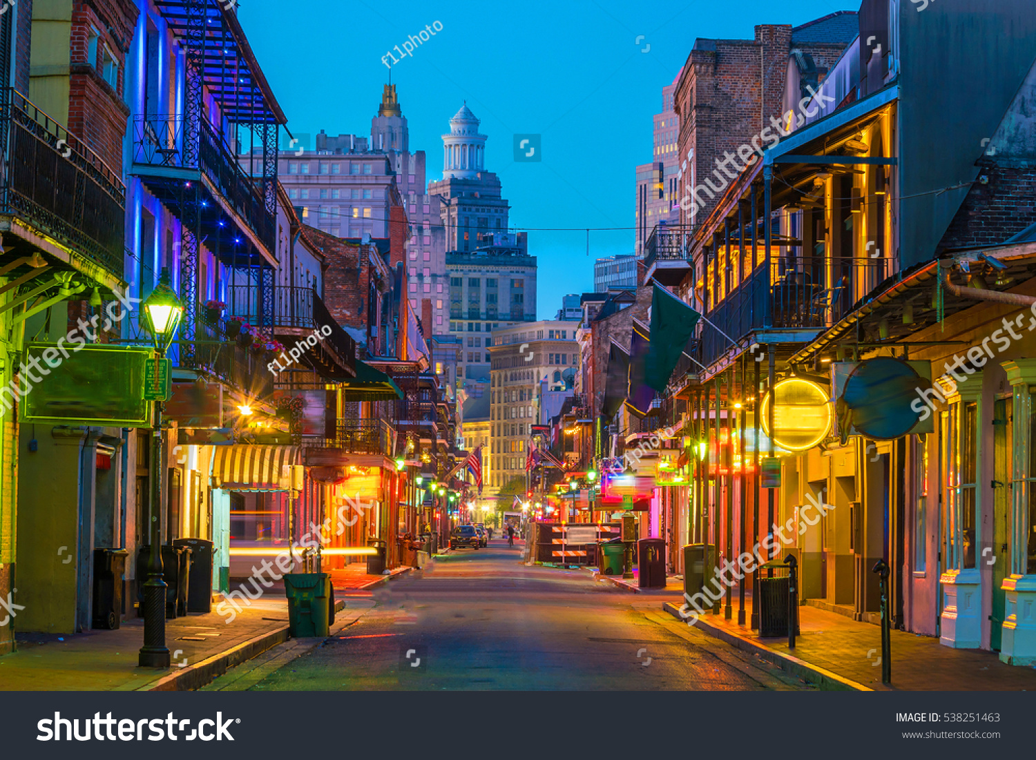 Pubs and bars with neon lights in the French Quarter  New Orleans USA