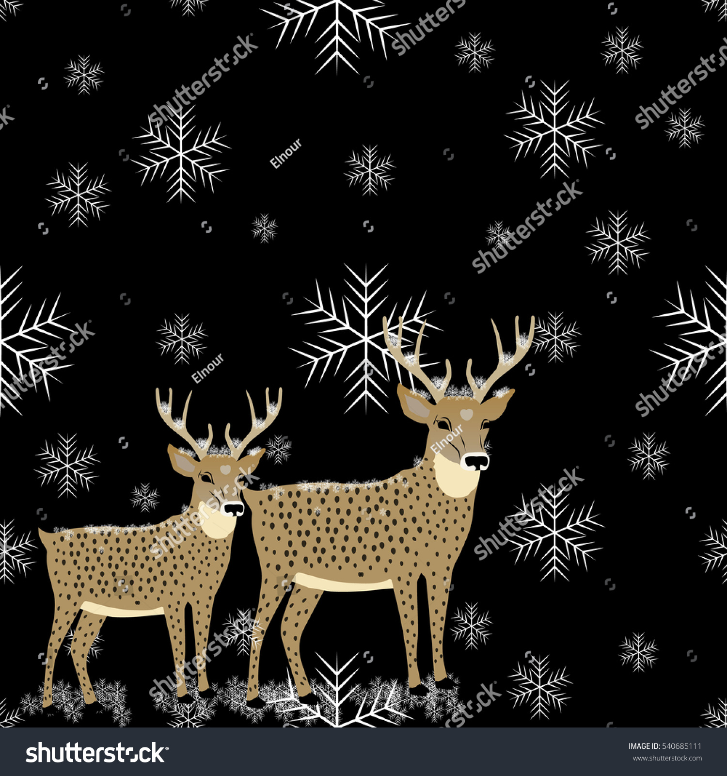 Winter Design with Reindeers and Greetings. Deer with fawn. Winter ...