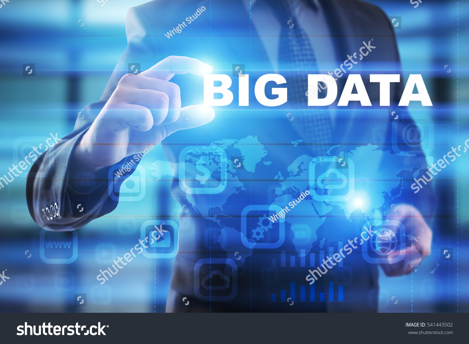 Businessman selecting big data on virtual screen.