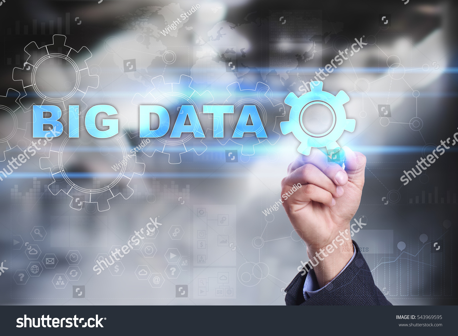 Businessman is drawing on virtual screen. big data concept.