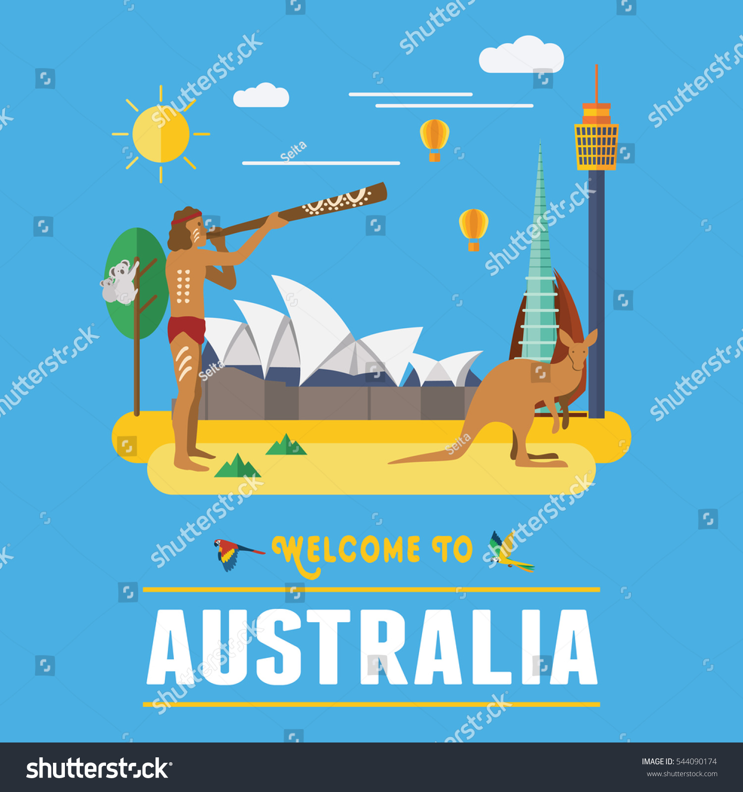 Flat design  Australia landmarks and icons  vector