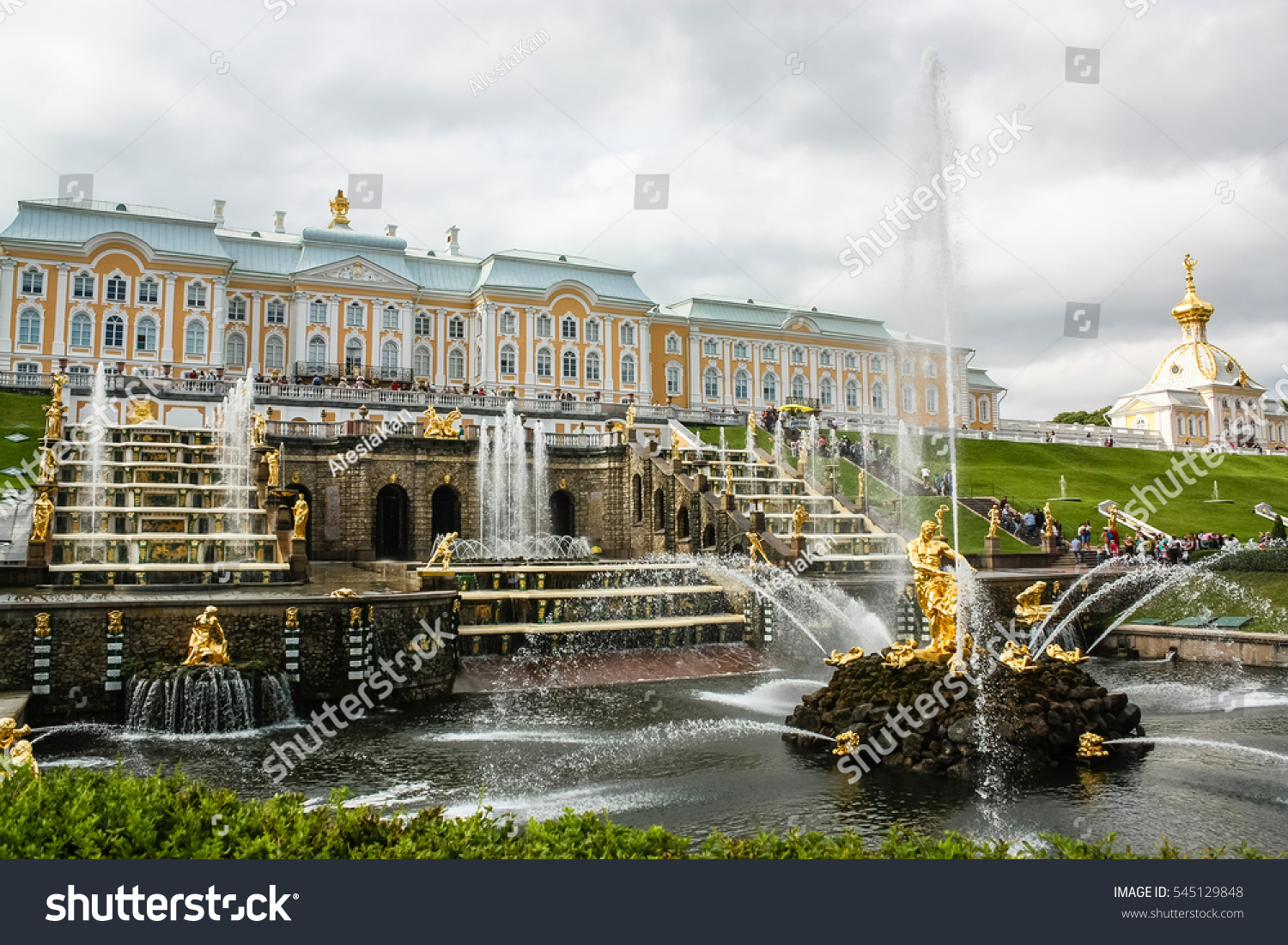 The fountains of the Grand Cascade. Peterhof Palace of Peter 1. St. Petersburg.