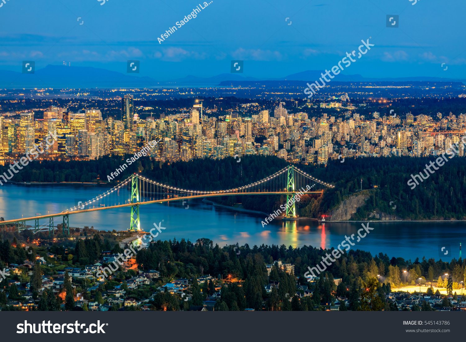 Vancouver Downtown from West Vancouver at twilight time