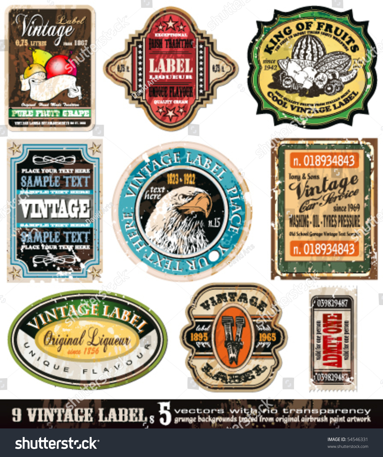 Vintage Labels Collection - 9 design elements with original antique style -Set 5