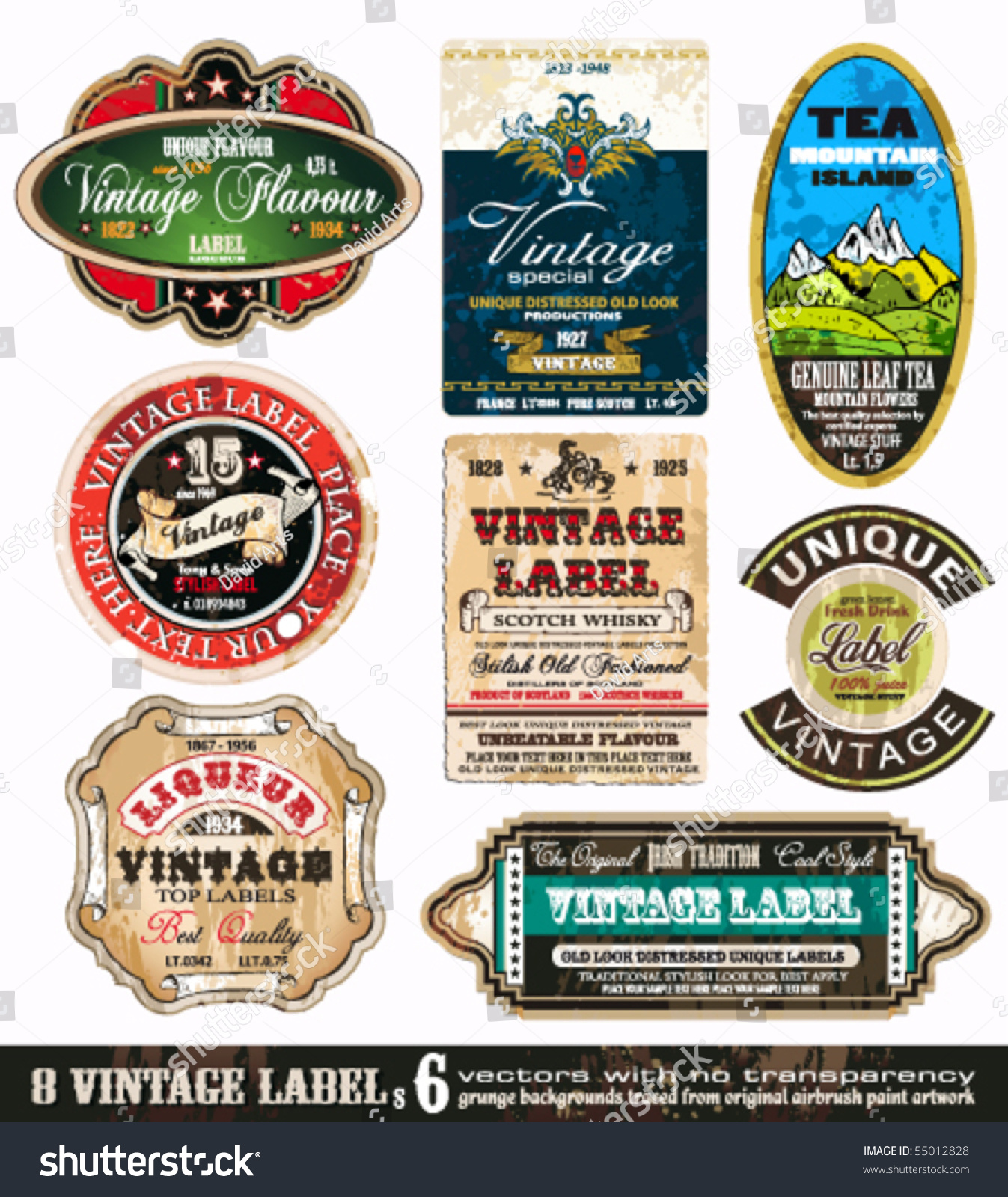 Vintage Labels Collection - 9 design elements with original antique style -Set 6