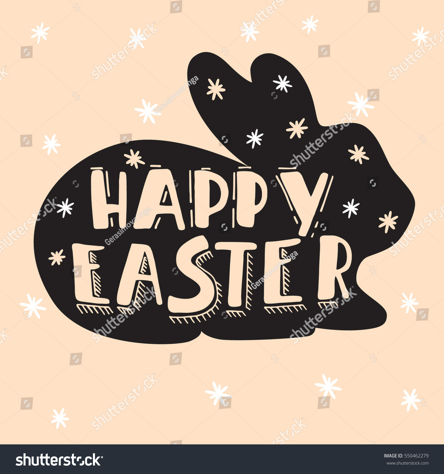 Easter poster with easter bunny hand drawn black on pink  background. Decorative card. Easter eggs poster.