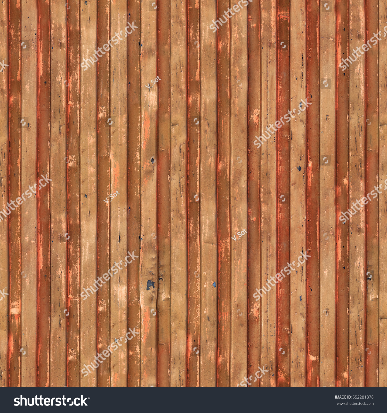 Copper color cargo ship container texture. Seamless pattern. Flaking paint texture of the old container. Repeating grunge background
