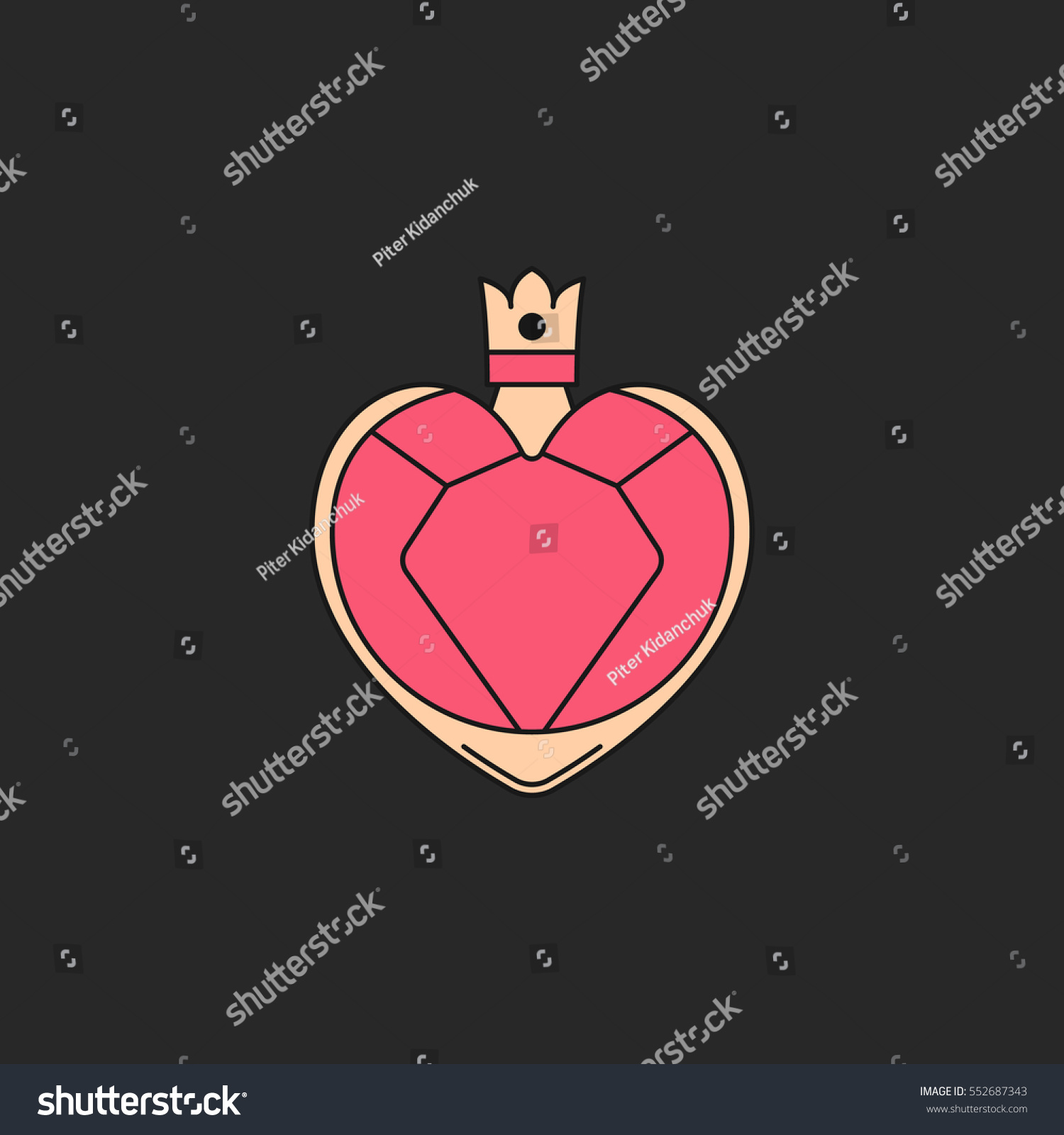perfume in heart shape bottle symbol flat sign line icon on back