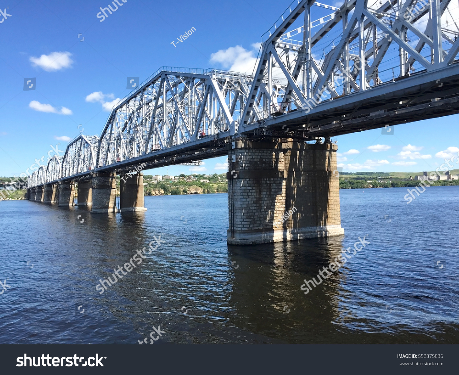beautiful view on railway bridge over the river volga in samara