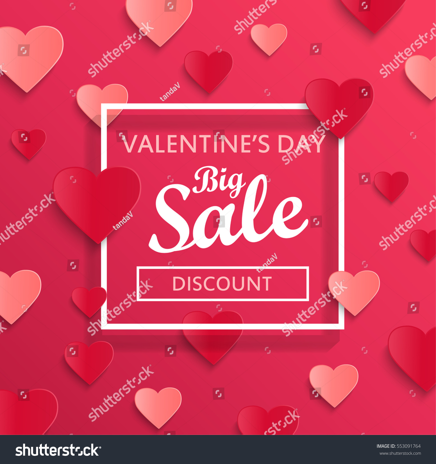 Valentines day big sale background  poster template. Pink abstract background with hearts ornaments. February 14.Vector illustration.