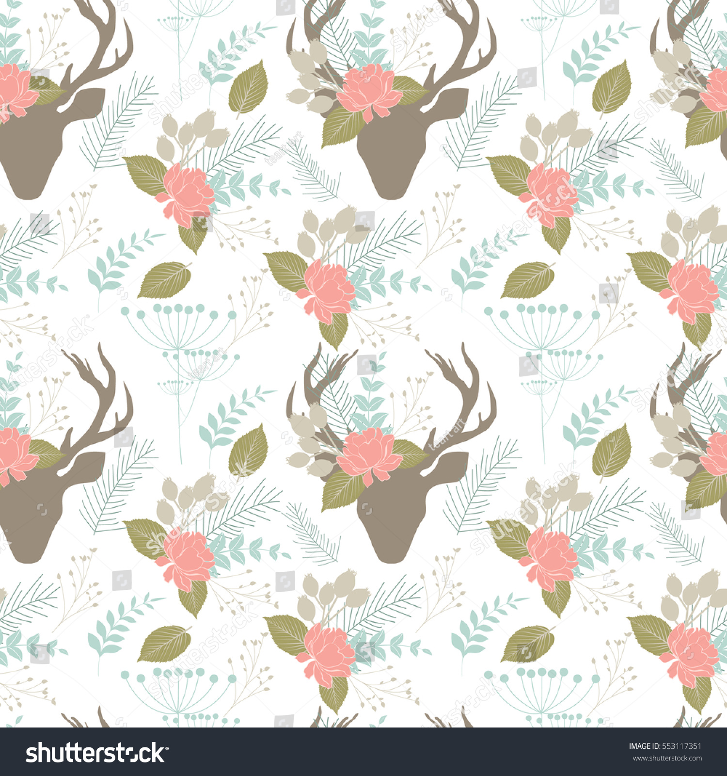 deer and flowers seamless pattern