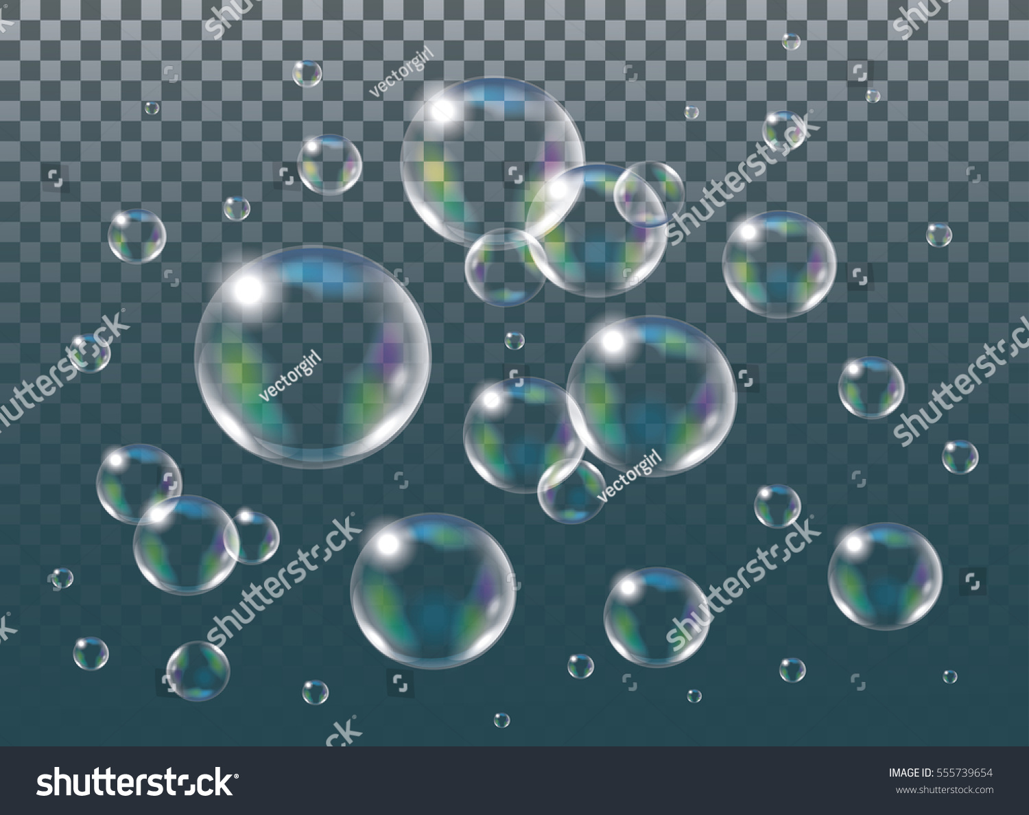 Realistic vector isolated Soap Bubbles.