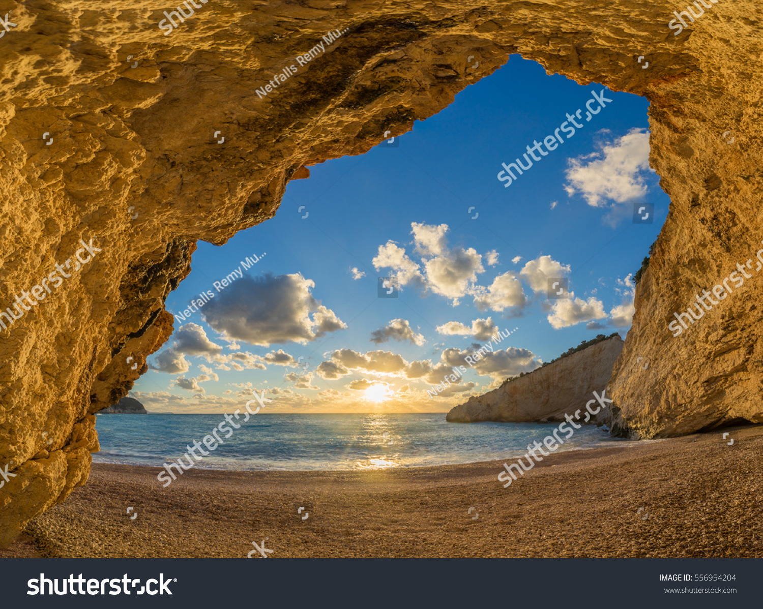 Porto Katsiki beach on Lefkada island in Greece at sunset