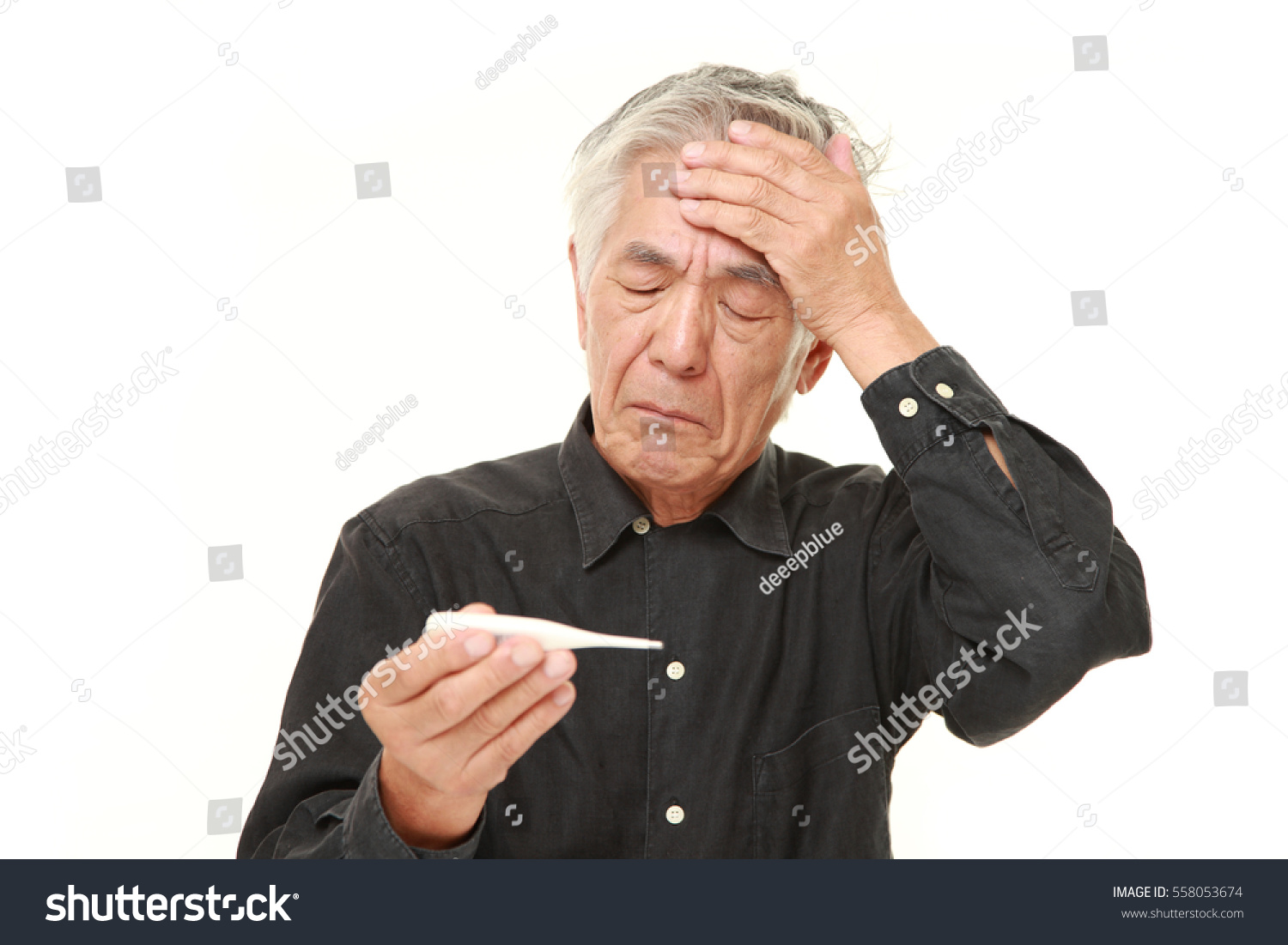 senior Japanese man with fever