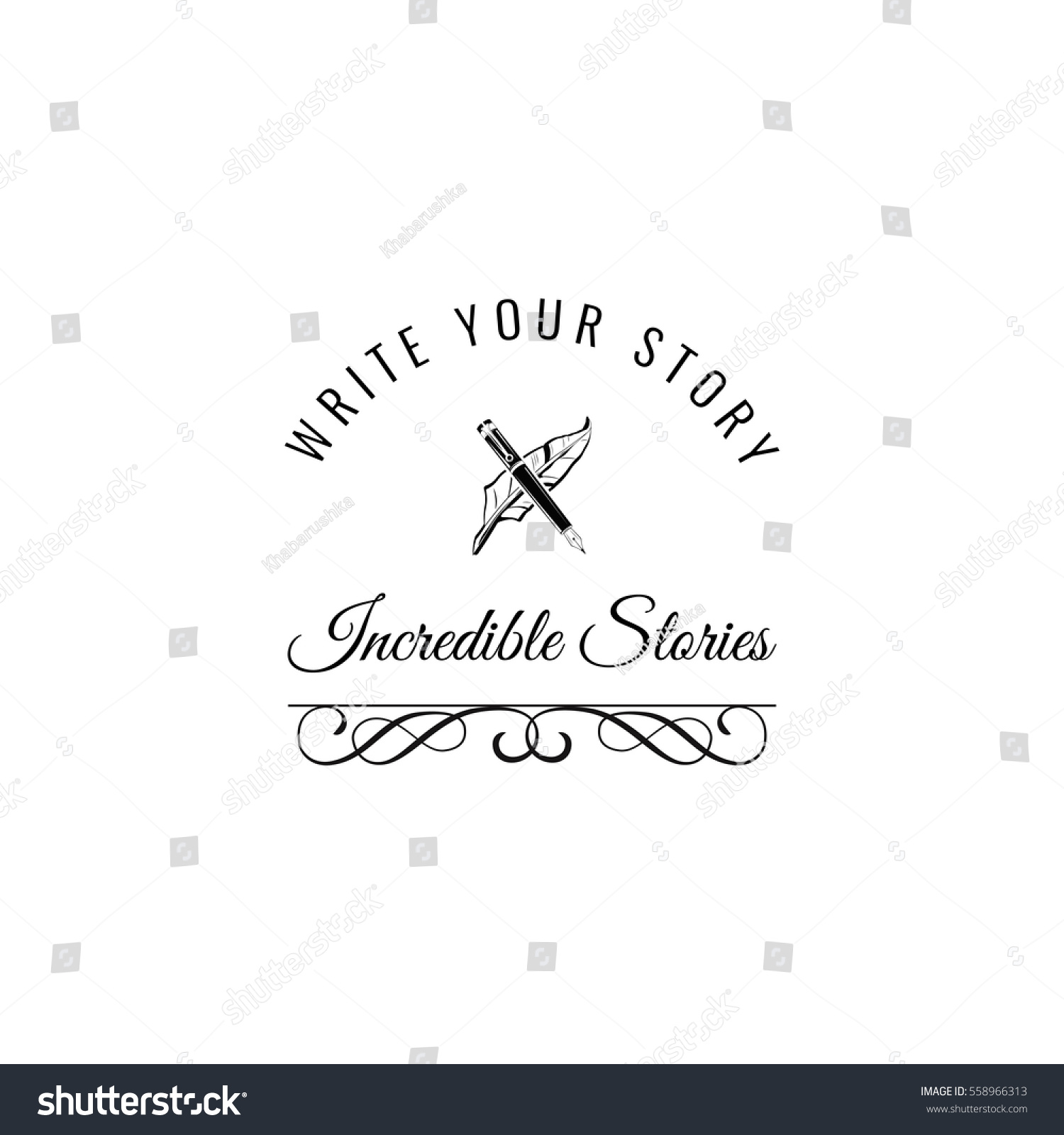 Feather  elegant pen  writer literary vector logos set. Vector illustration