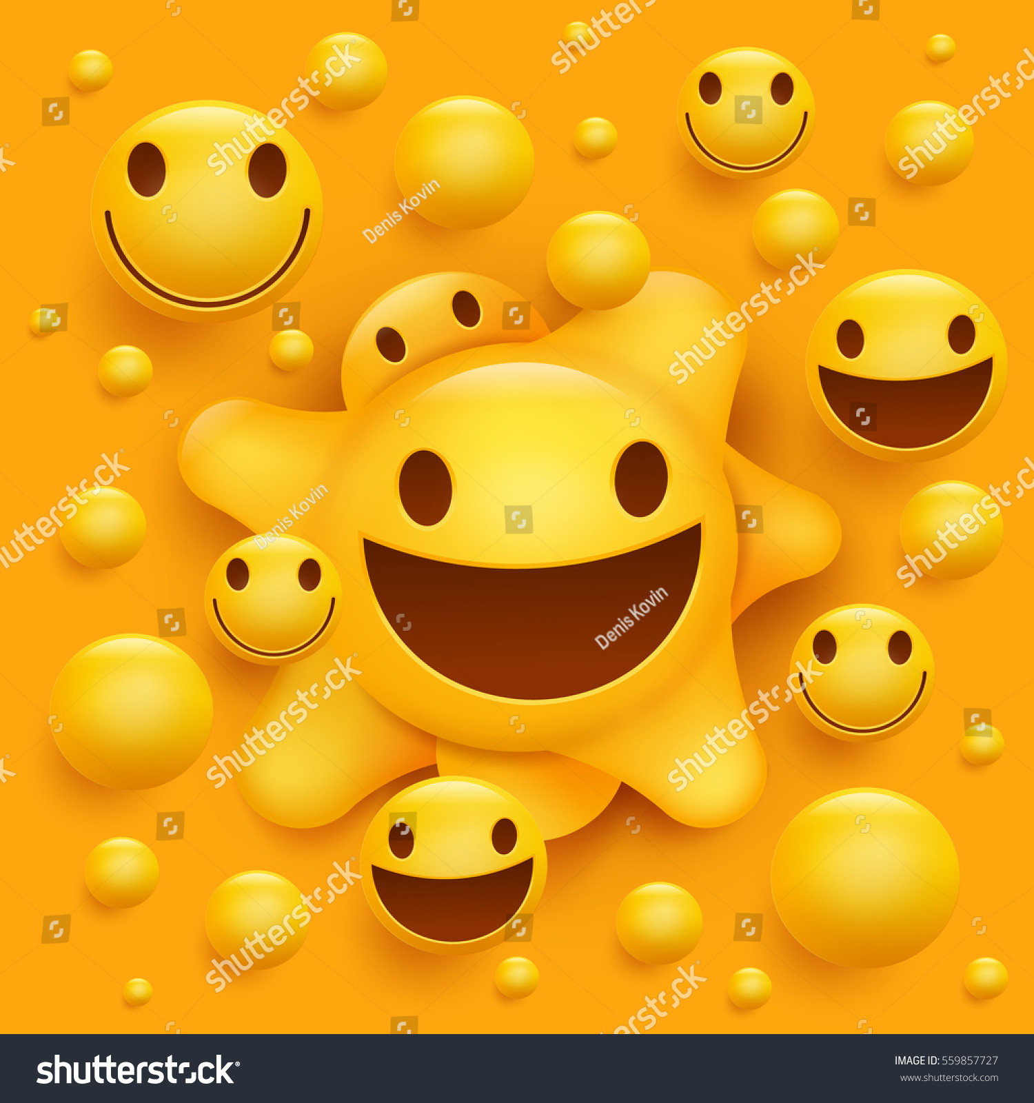 Yellow smiley face character. Molecular structure. Vector illustration