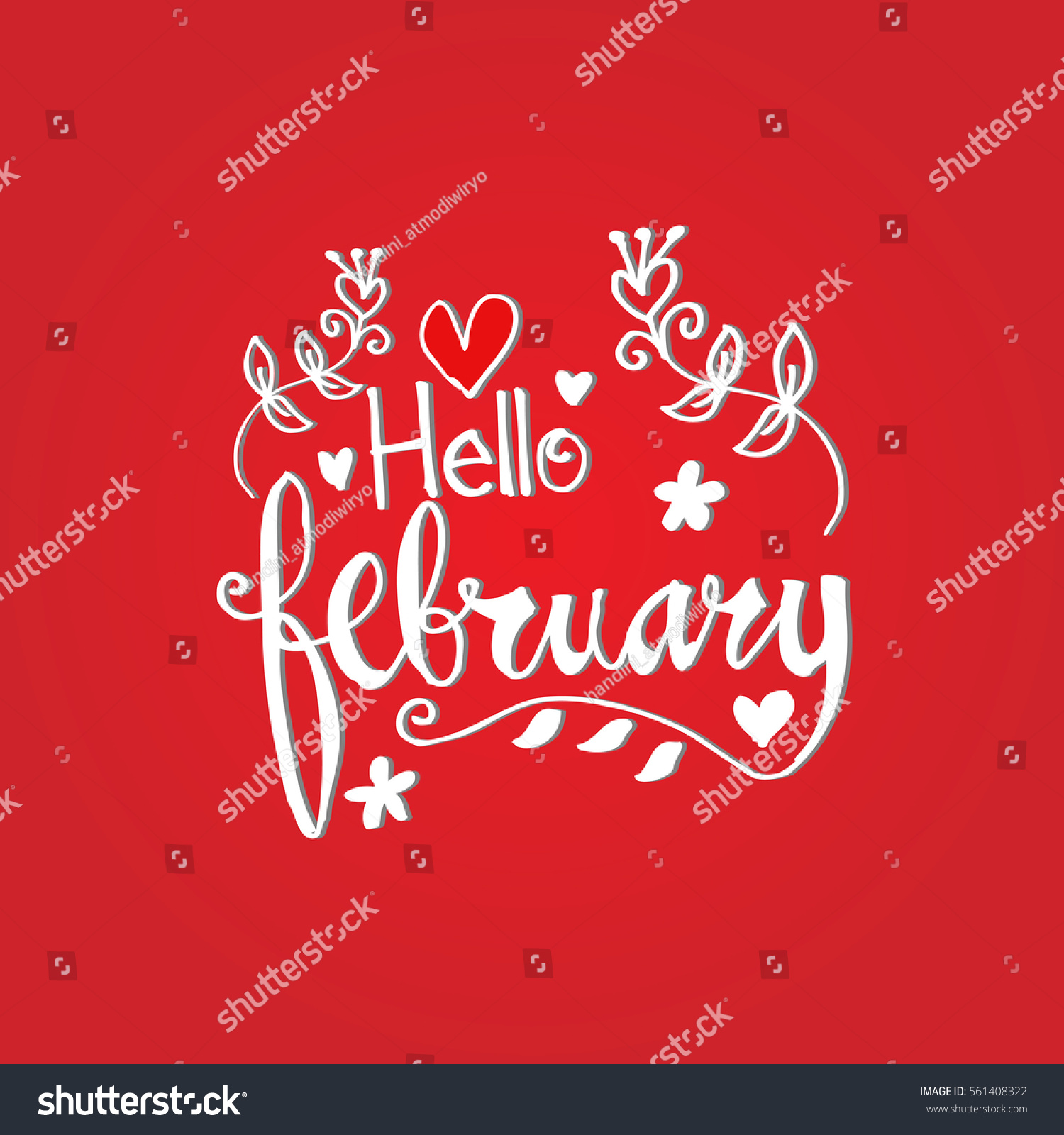 Handmade calligraphy and text Hello february.