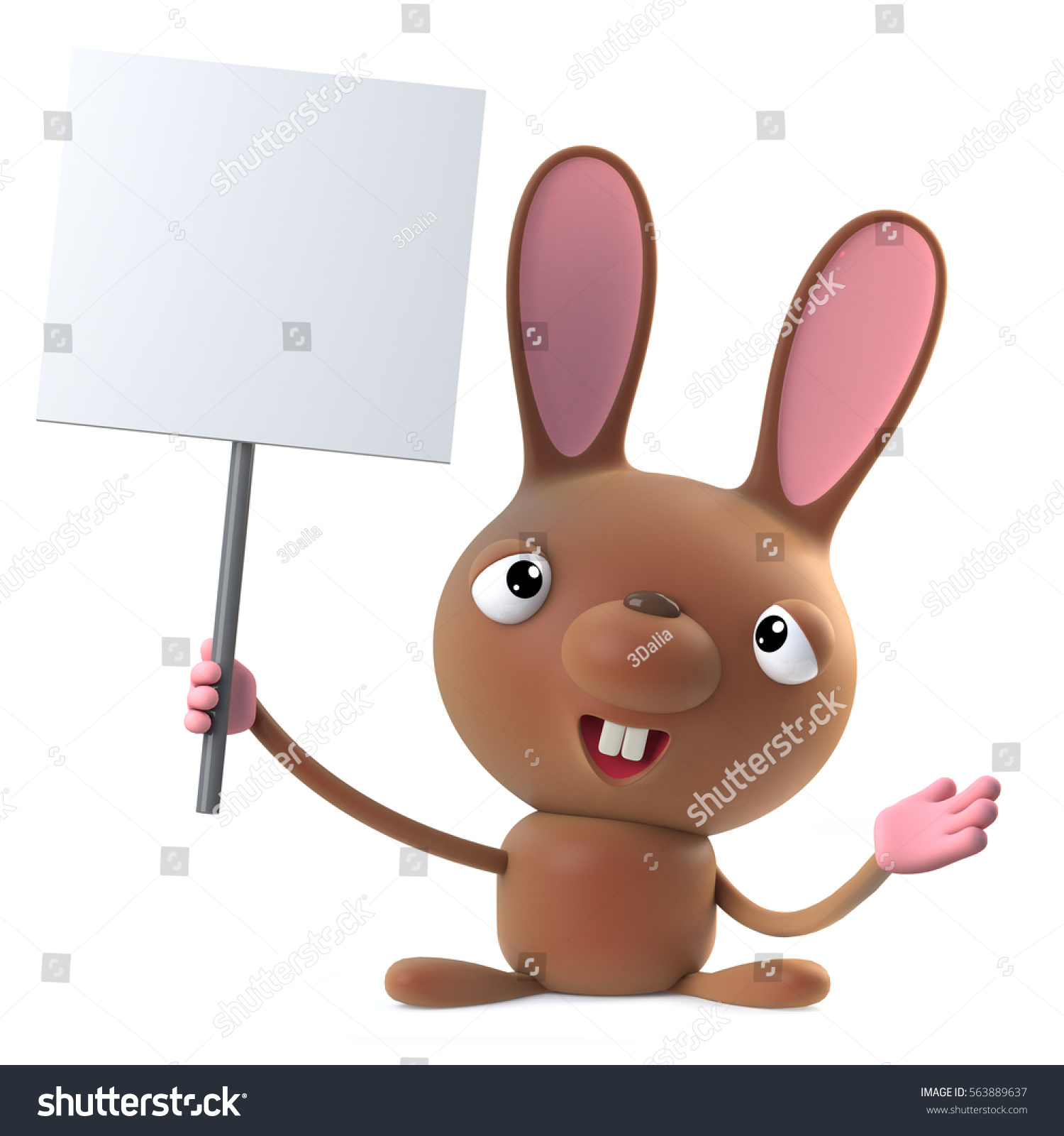 3d render of a cute cartoon Easter bunny rabbit character holding a blank placard in protest.