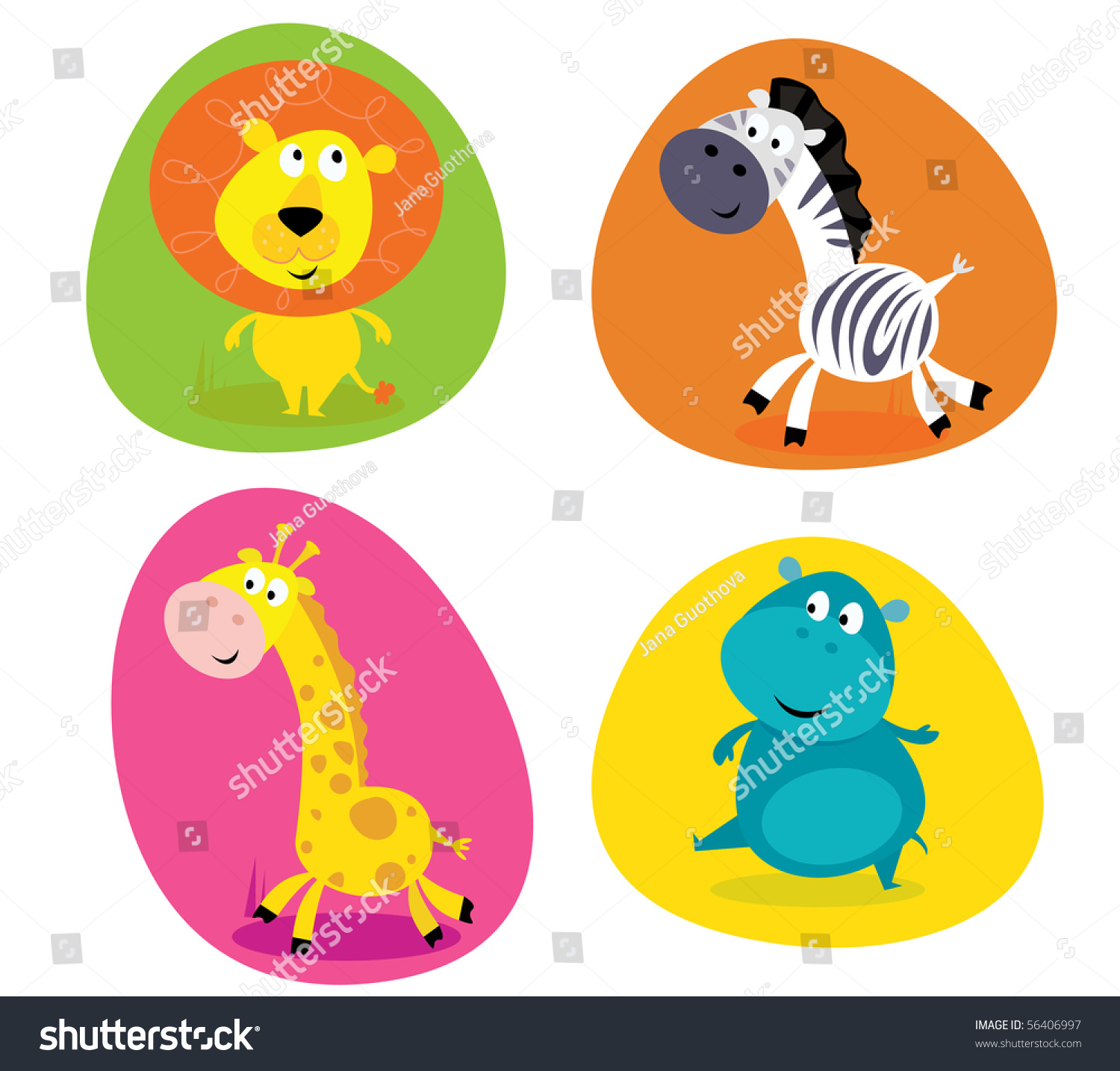 Cute safari animals set - lion zebra giraffe and hippo Vector ...