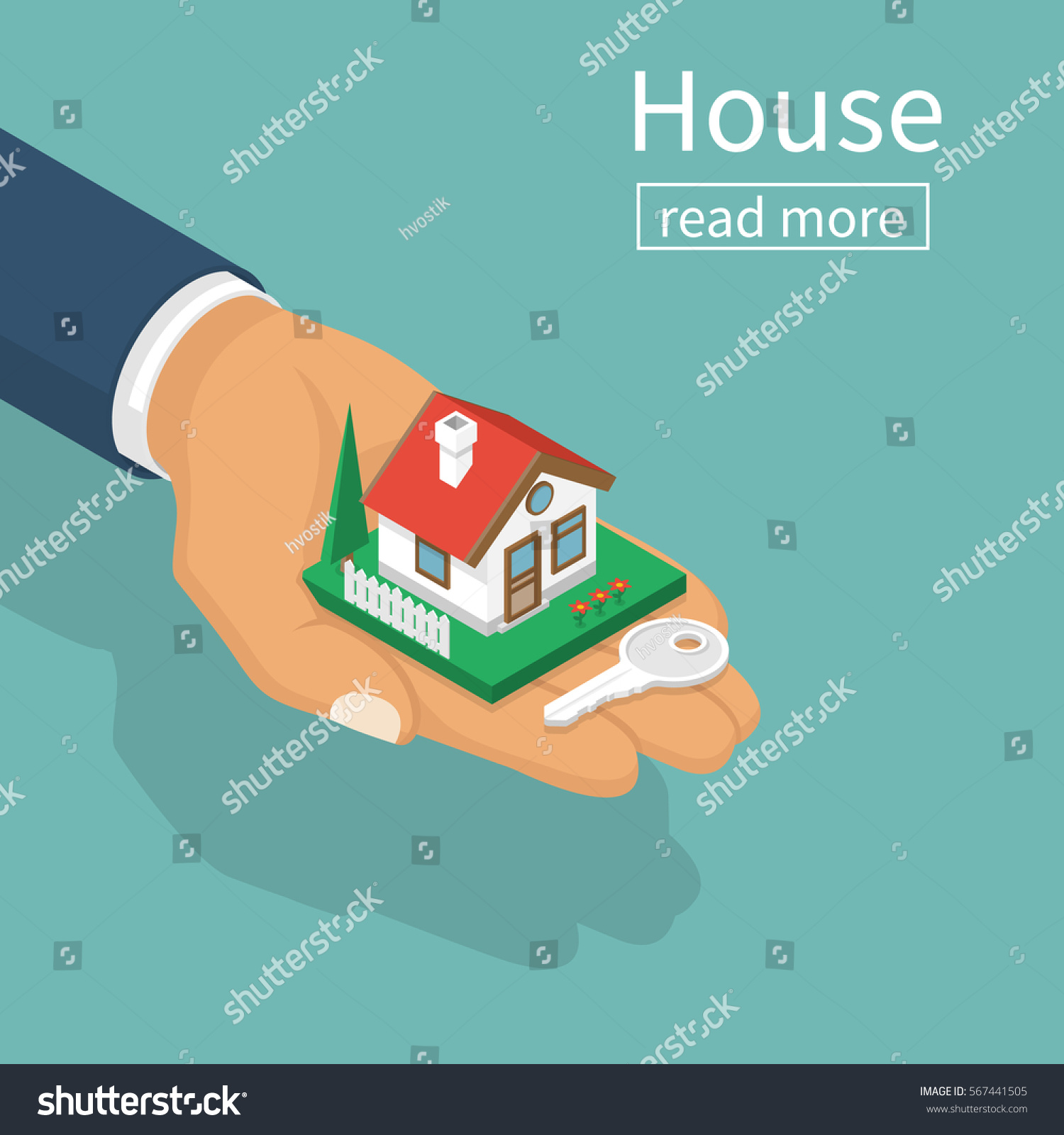 Hand giving house keys isometric design. Vector illustration flat style. Real estate agent handing holding in palm home and key. Template for sale  rent home.