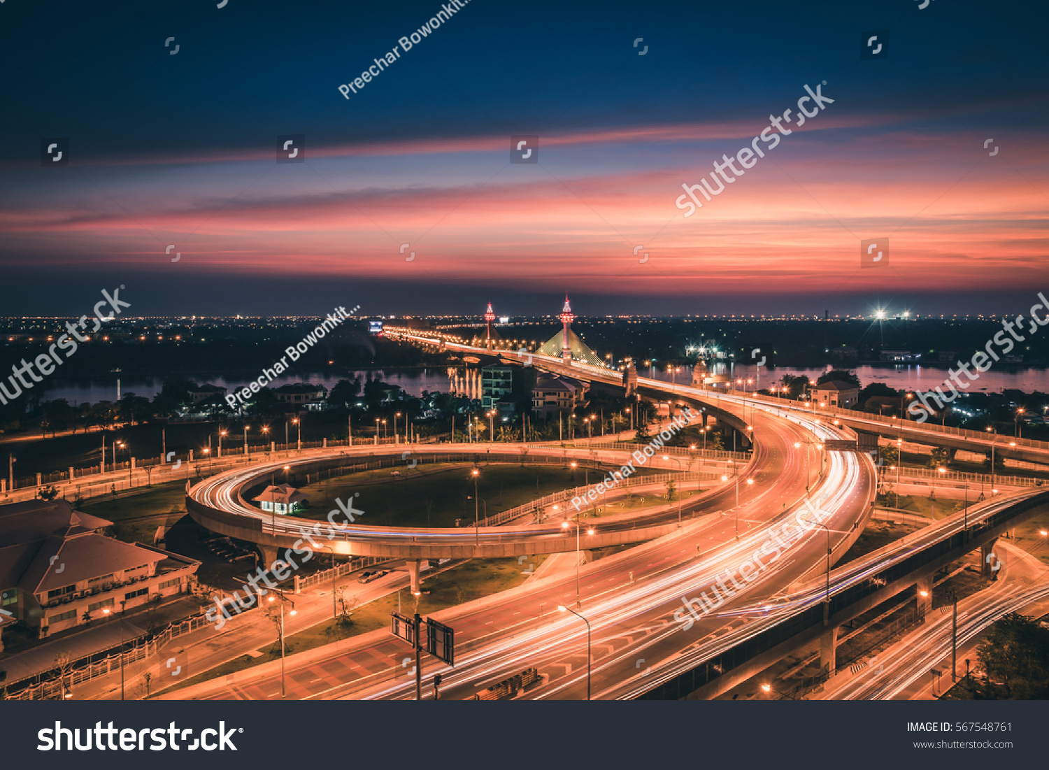 Long exposure light on the highway and beautiful twilight sky