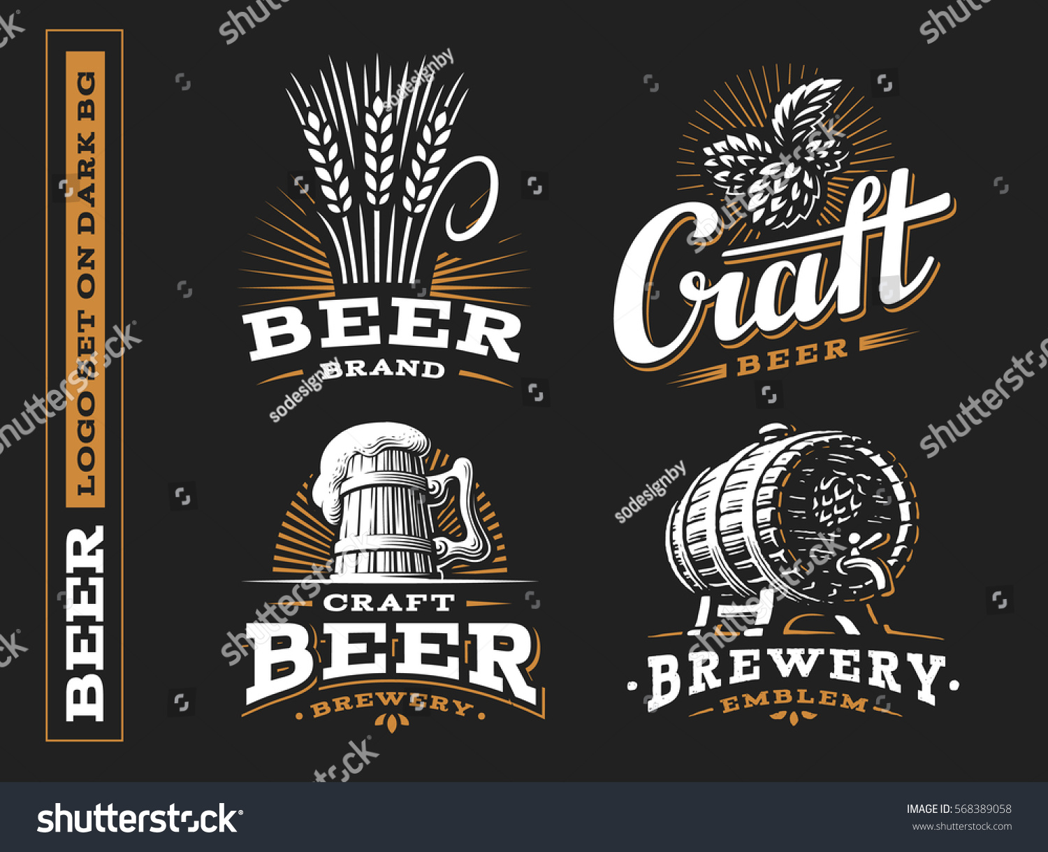Set beer logo - vector illustration  emblem brewery design on black background.