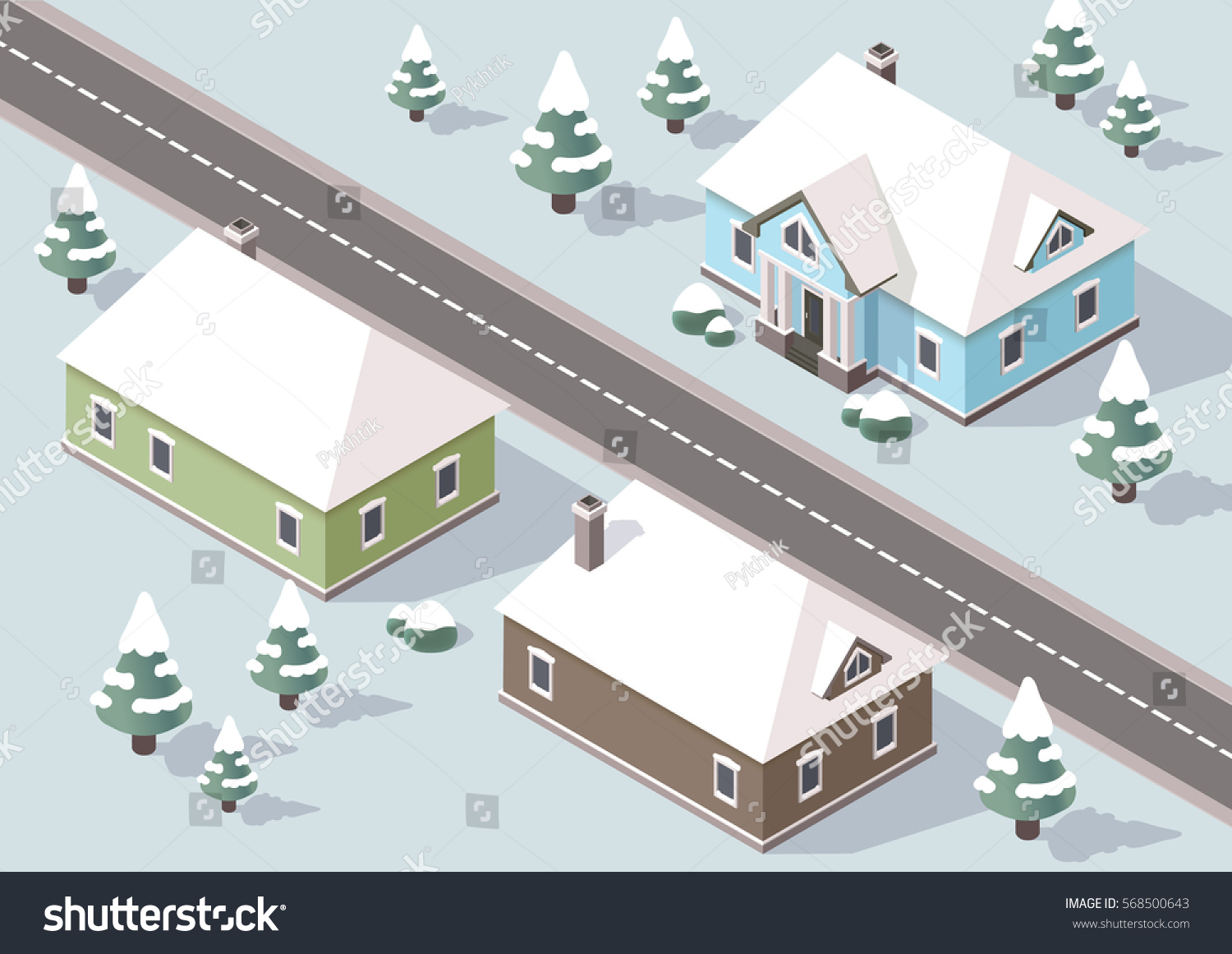 Isometric houses nearby the road	
