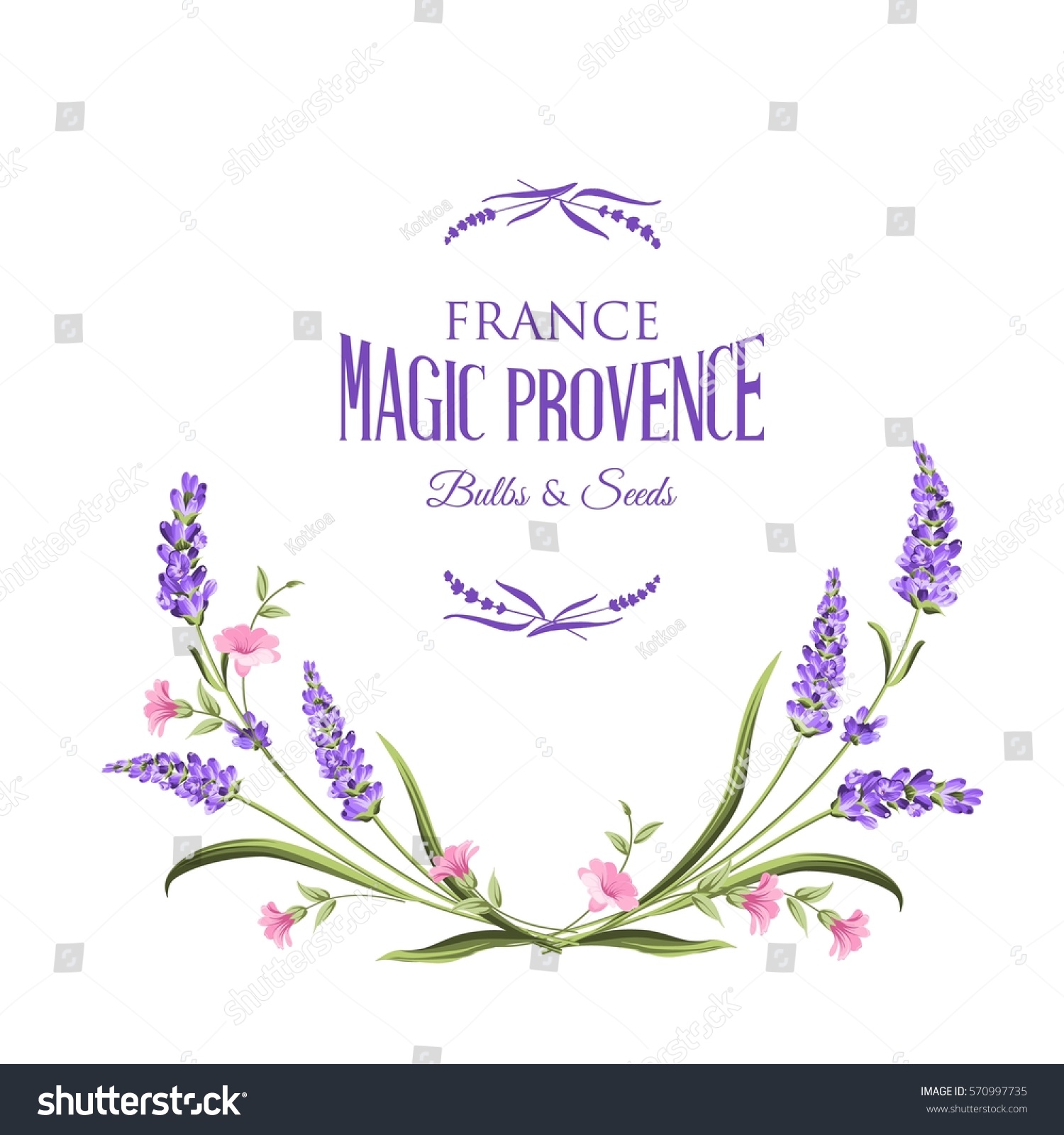 Frame of lavender flowers on a white background. Label of soap package. Label with lavender flowers. Vector illustration.