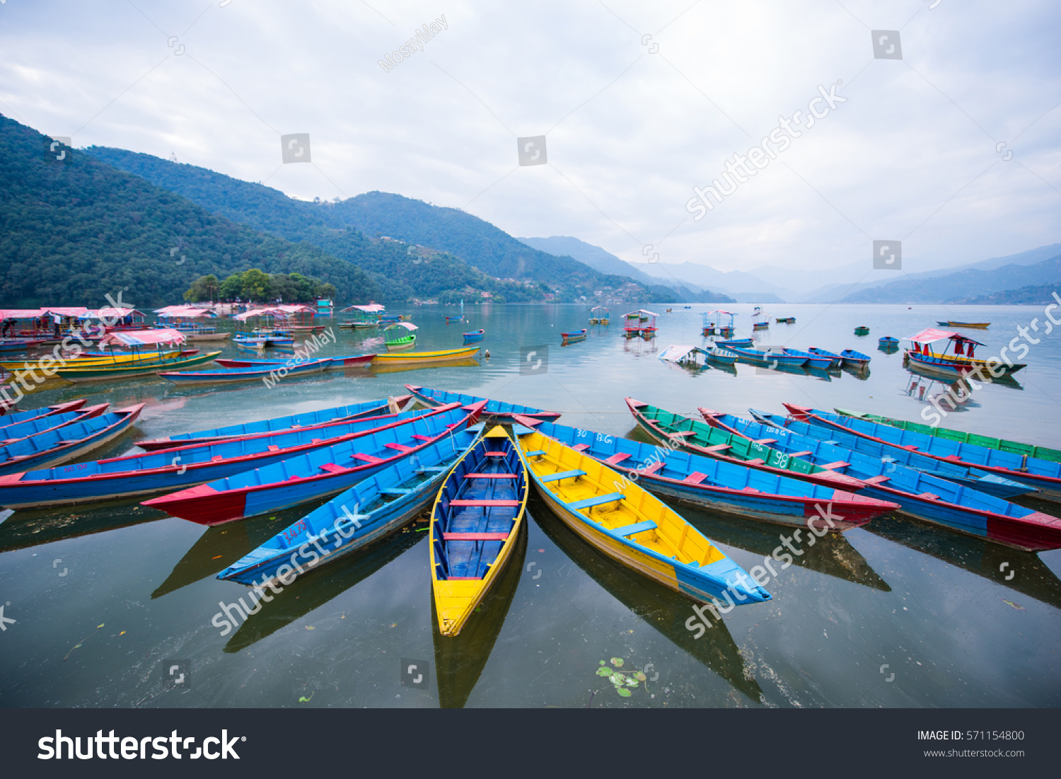 rowboat symbol of Phewa lakeshore in Pokhara city   Nepal