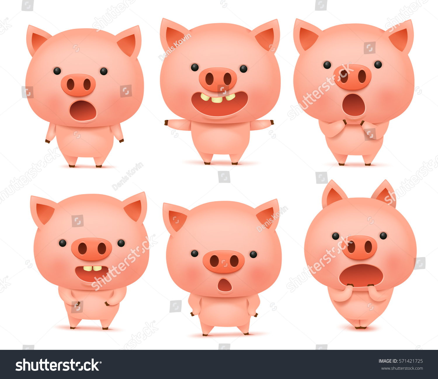 Emoji pig character icon set with different emotions. Vector illustration isolated over white background
