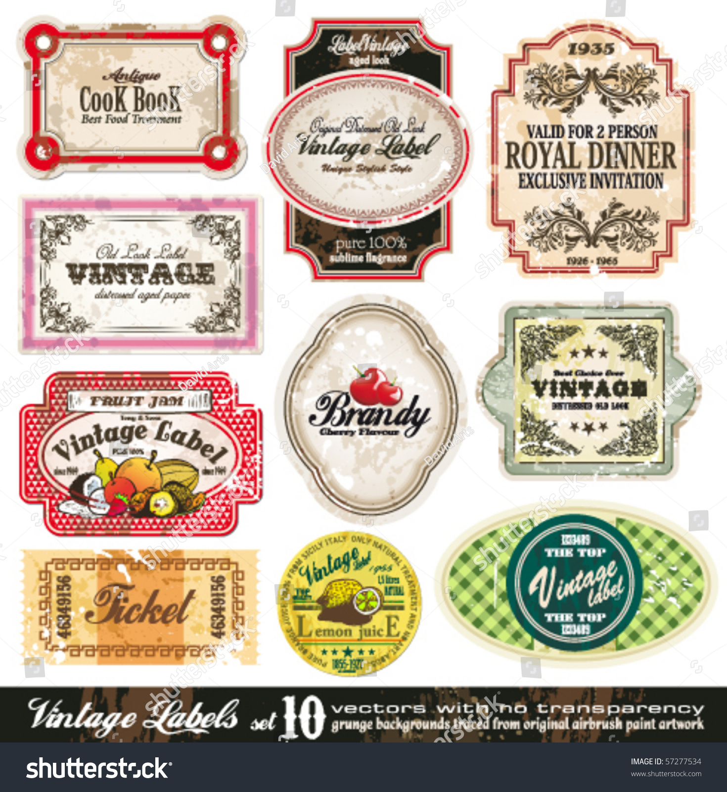 Vintage Labels Collection - 10 design elements with original antique style -Set 10