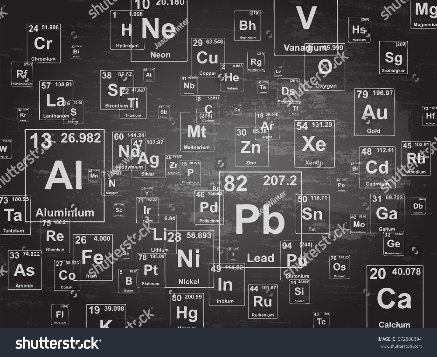Chemical elements. Background illustration on blackboard