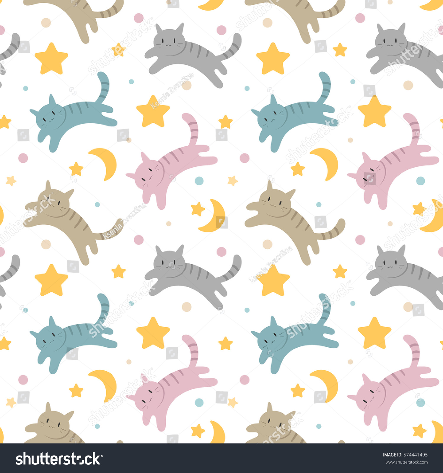 Cute vector pattern with cats stars and moon for babies and kids ...