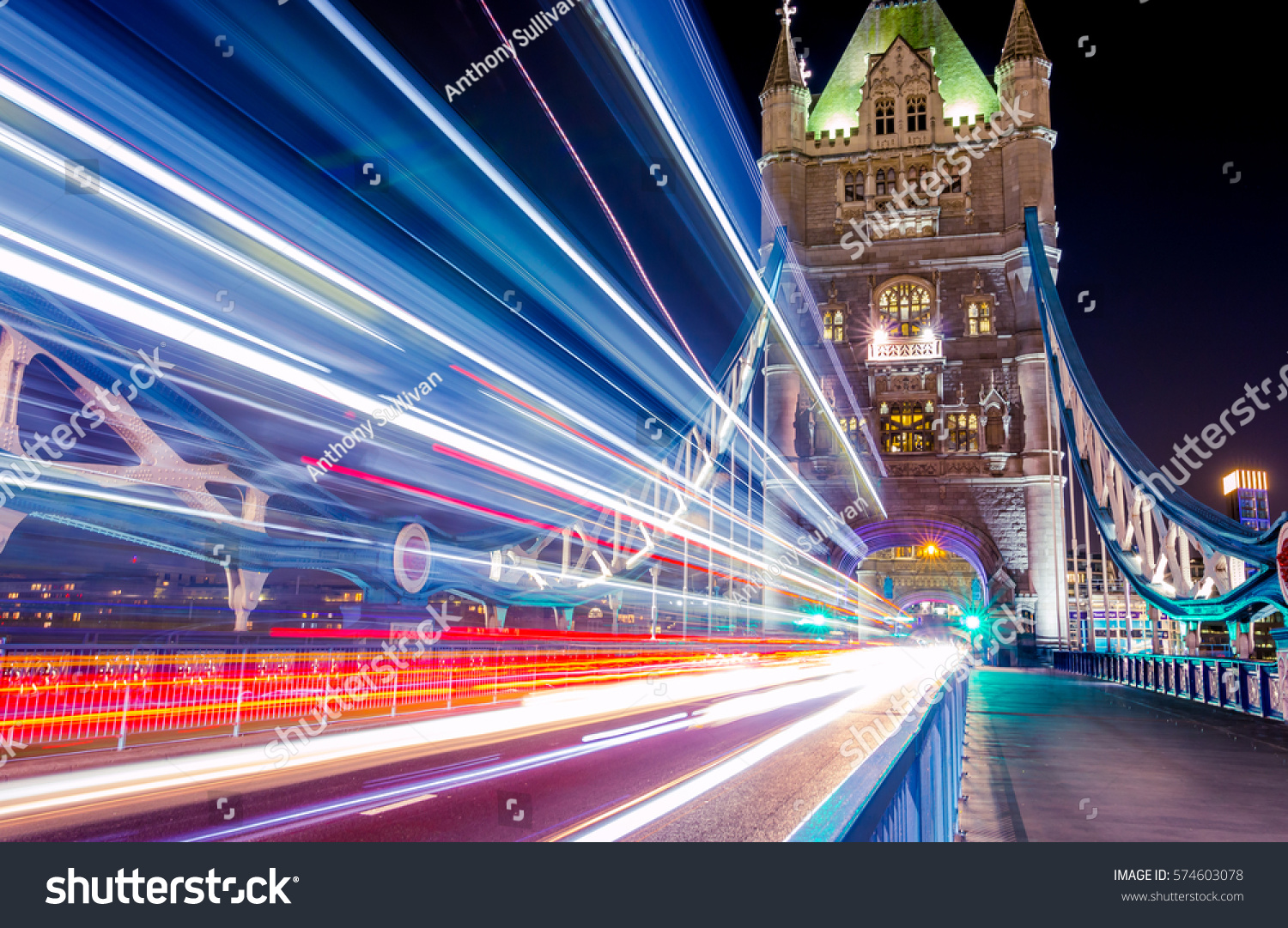 Light trails along Tower Bridge in London