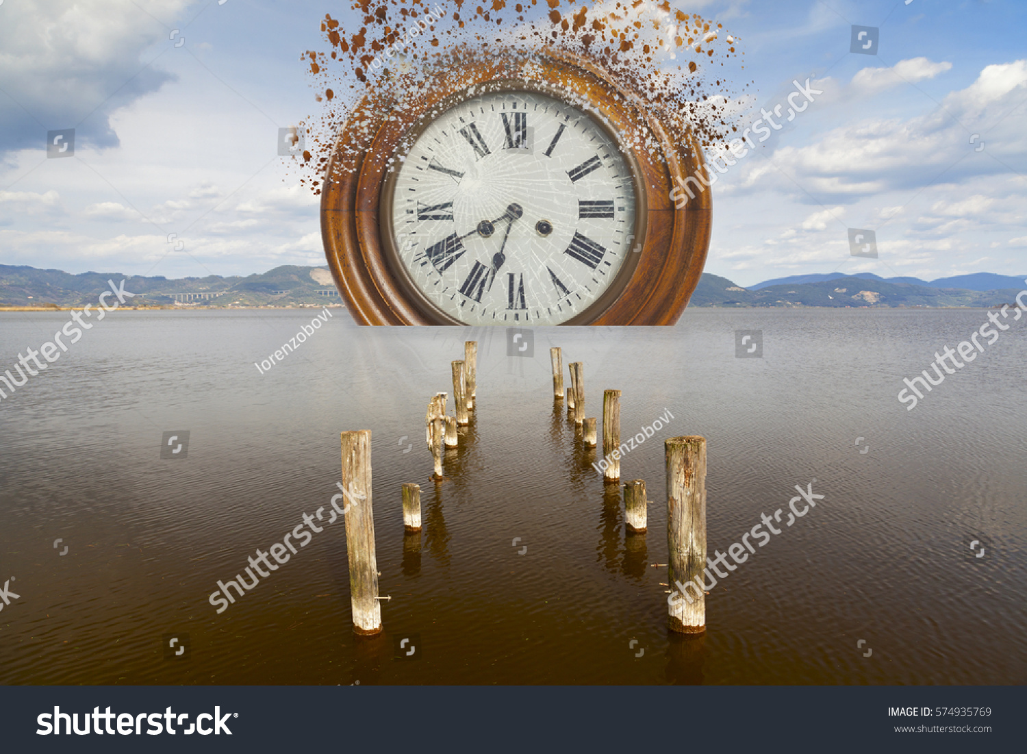 surreal and amazing clock in the sea