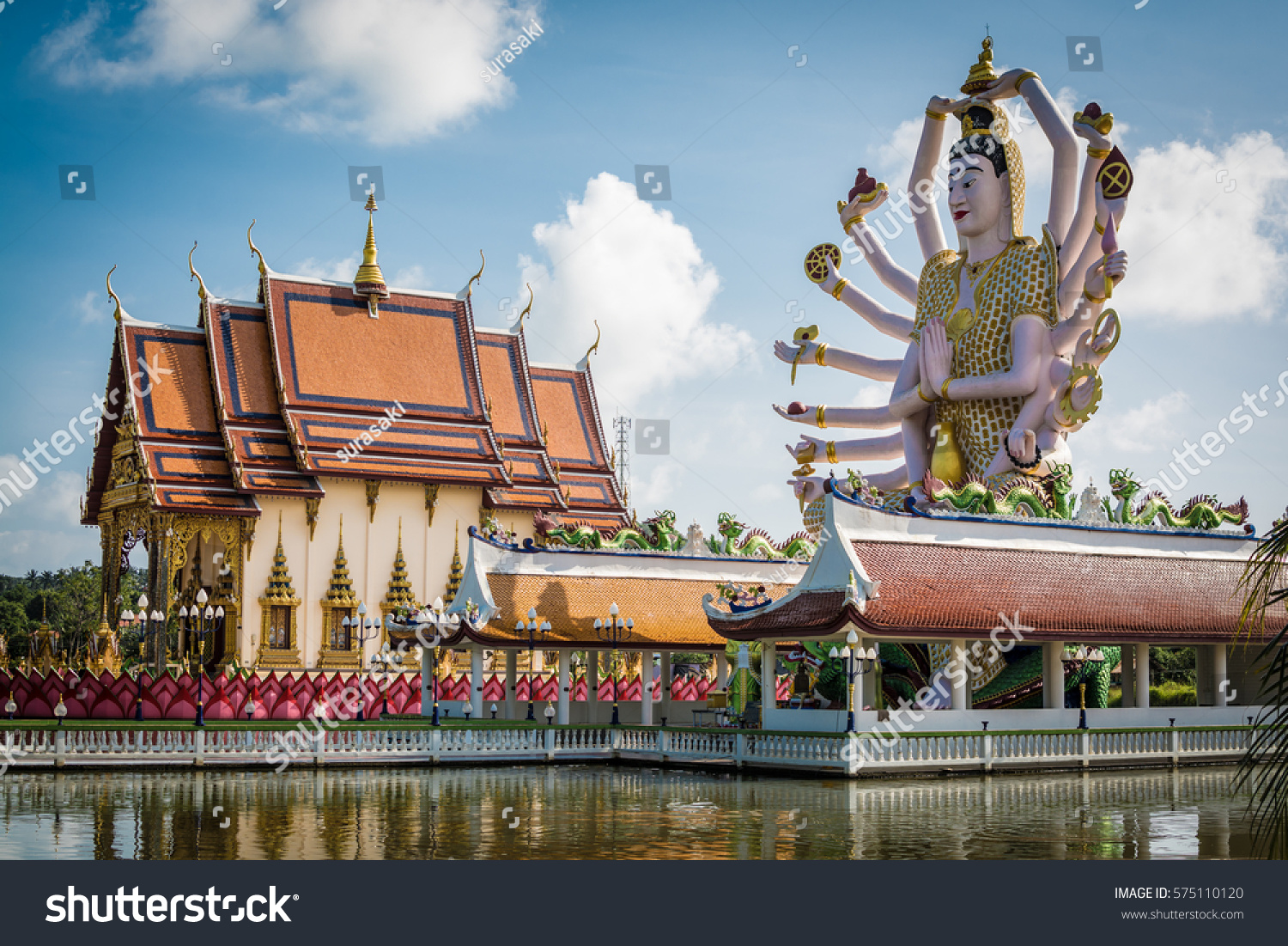Wat Plai Laem temple with 18 hands Goddess statue (Guan Yin) in Koh Samui Surat Thani Thailand.