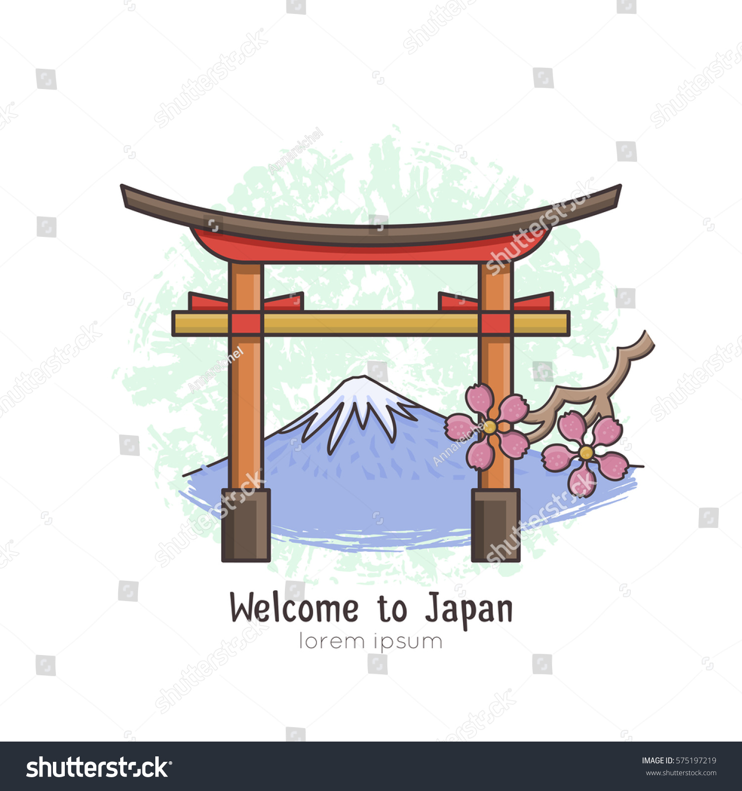 Torii and Fuji vector illustration.  All objects are conveniently grouped and easily editable