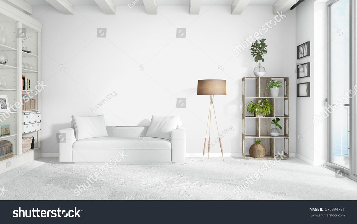 现代明亮的内饰。 3D渲染