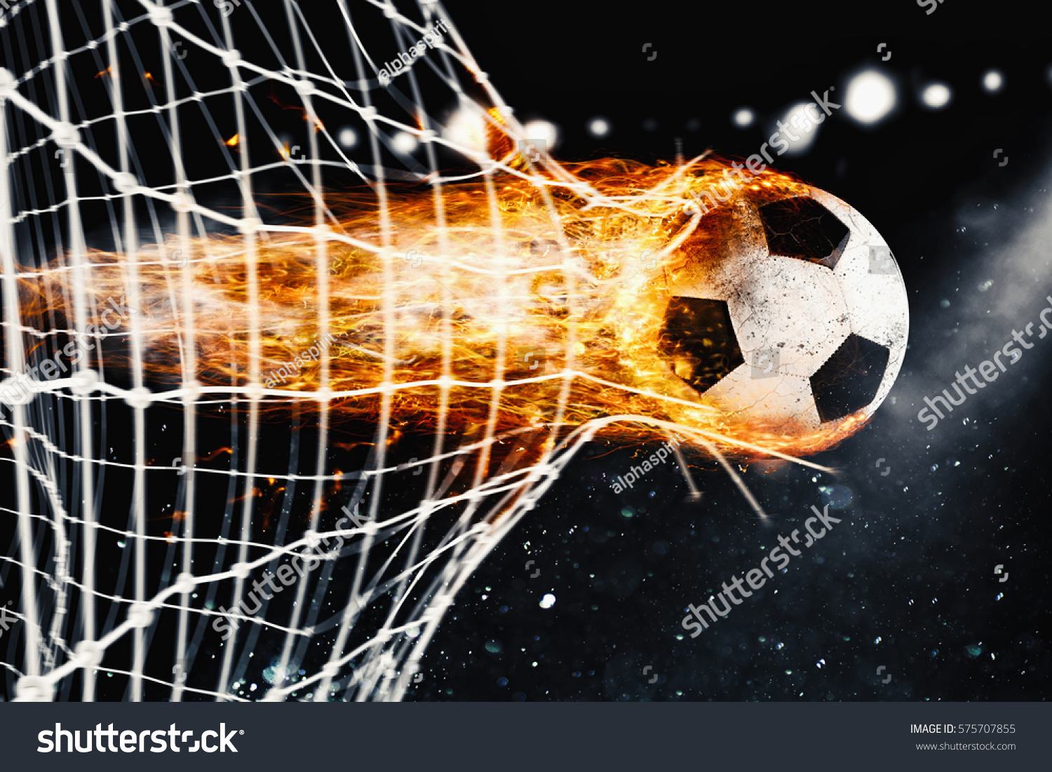 Soccer fireball scores a goal on the net