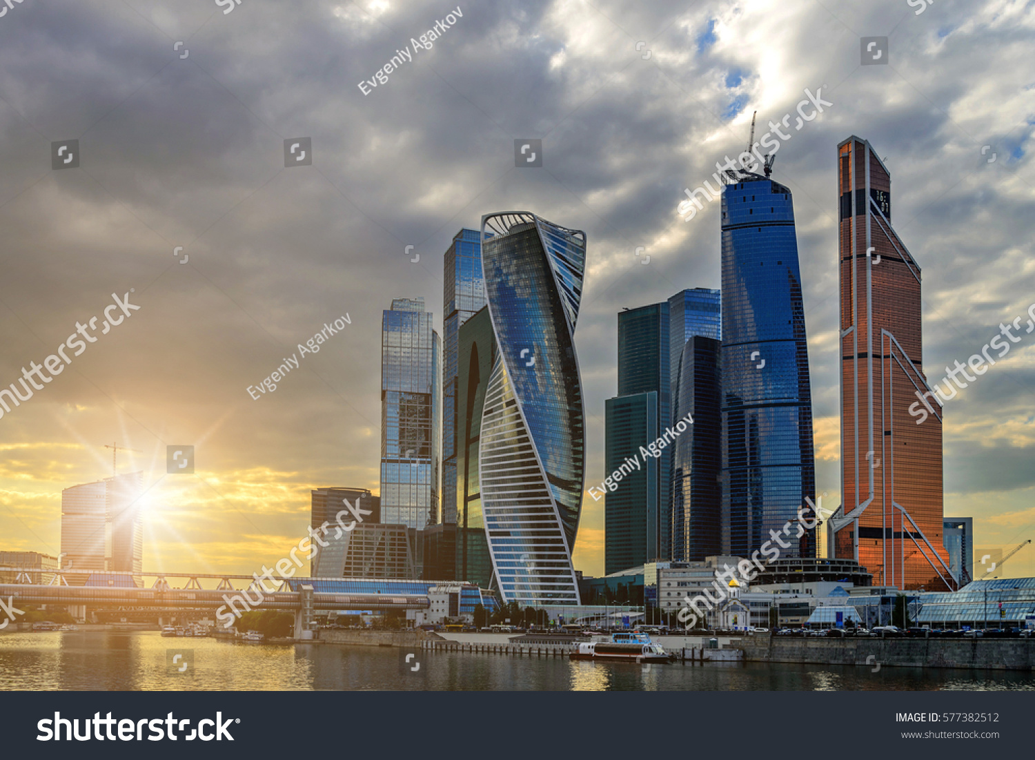 Modern skyscrapers buildings in Moscow City at sunset  Russia