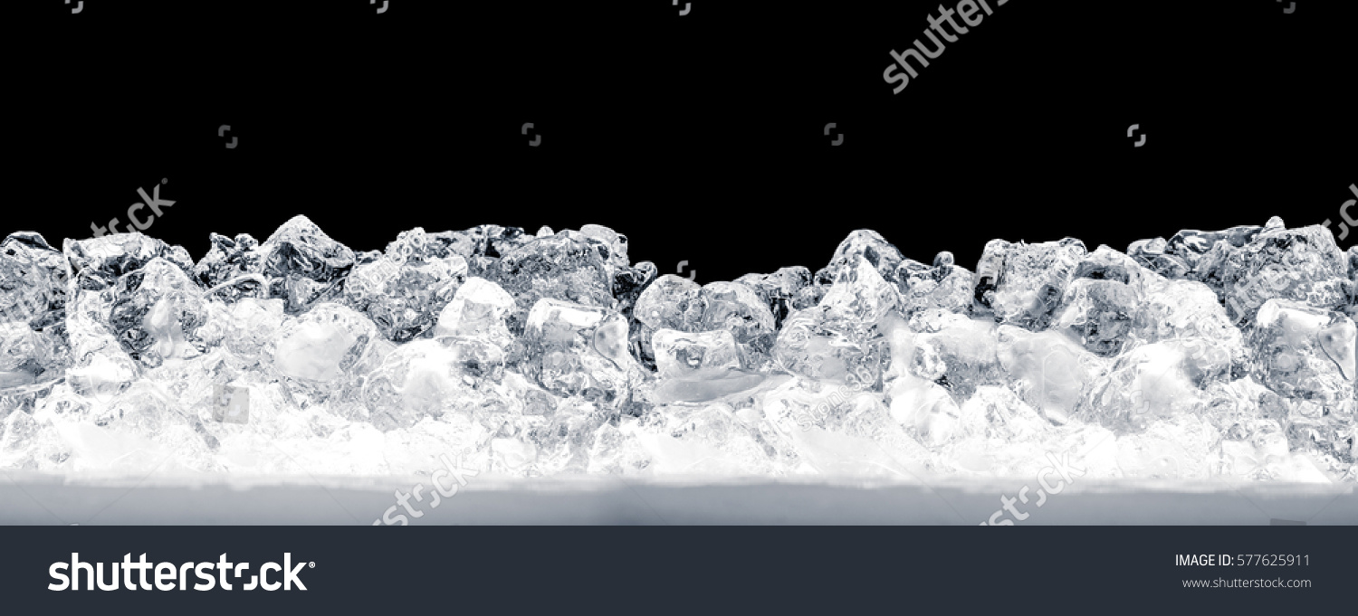 Pieces of crushed ice cubes on black background.