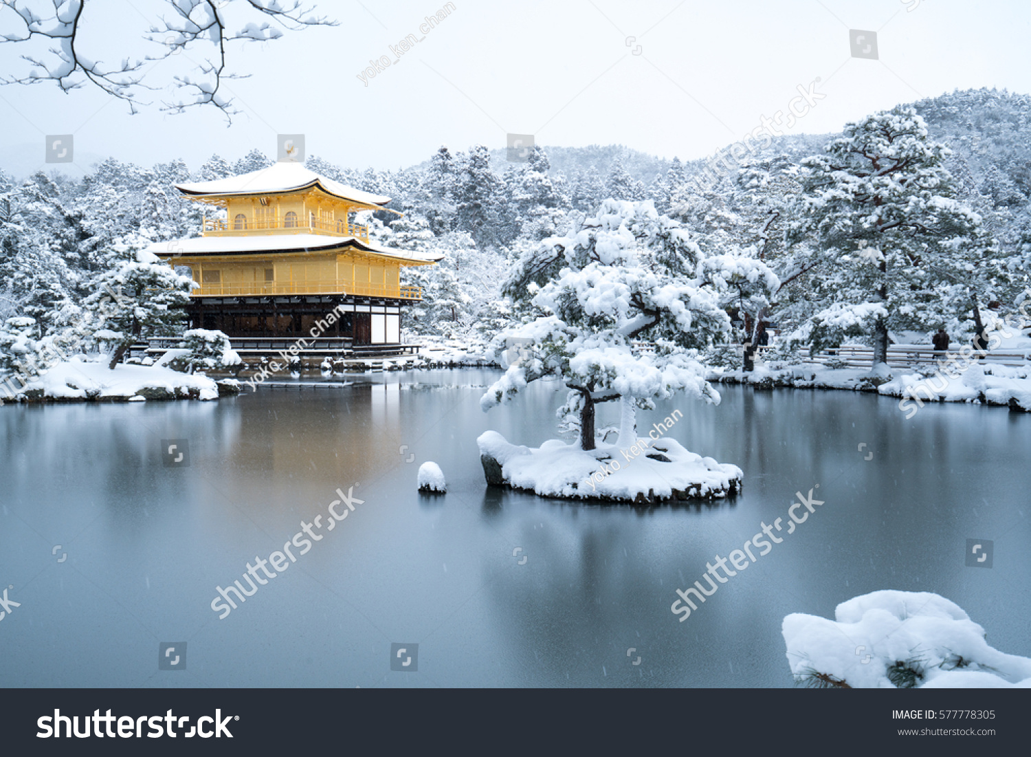 Kinkakuji temple and snow landscape Kyoto tourism of Japan